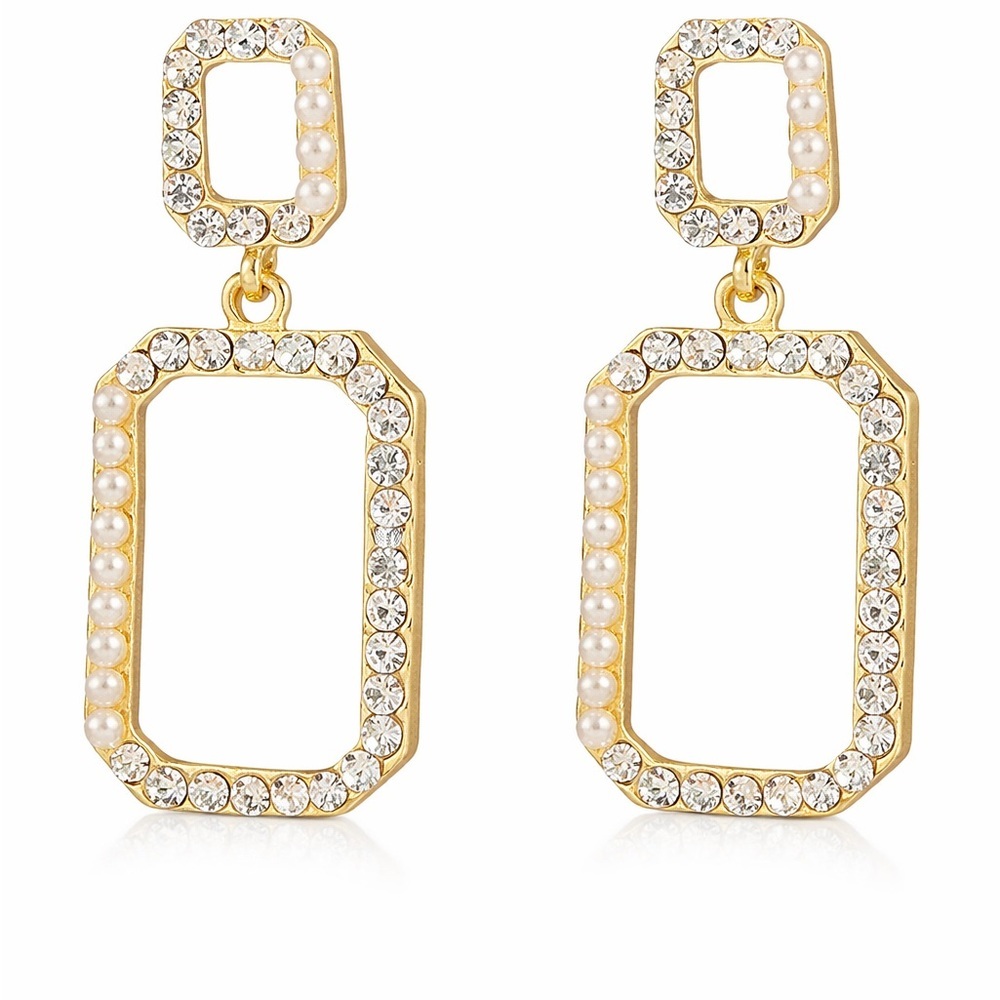 Tuckernuck Square Pearl and Crystal Drop Earrings - Picture 3 of 7